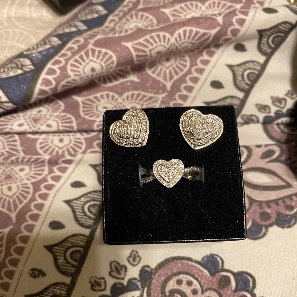 Heart ear rings and ring